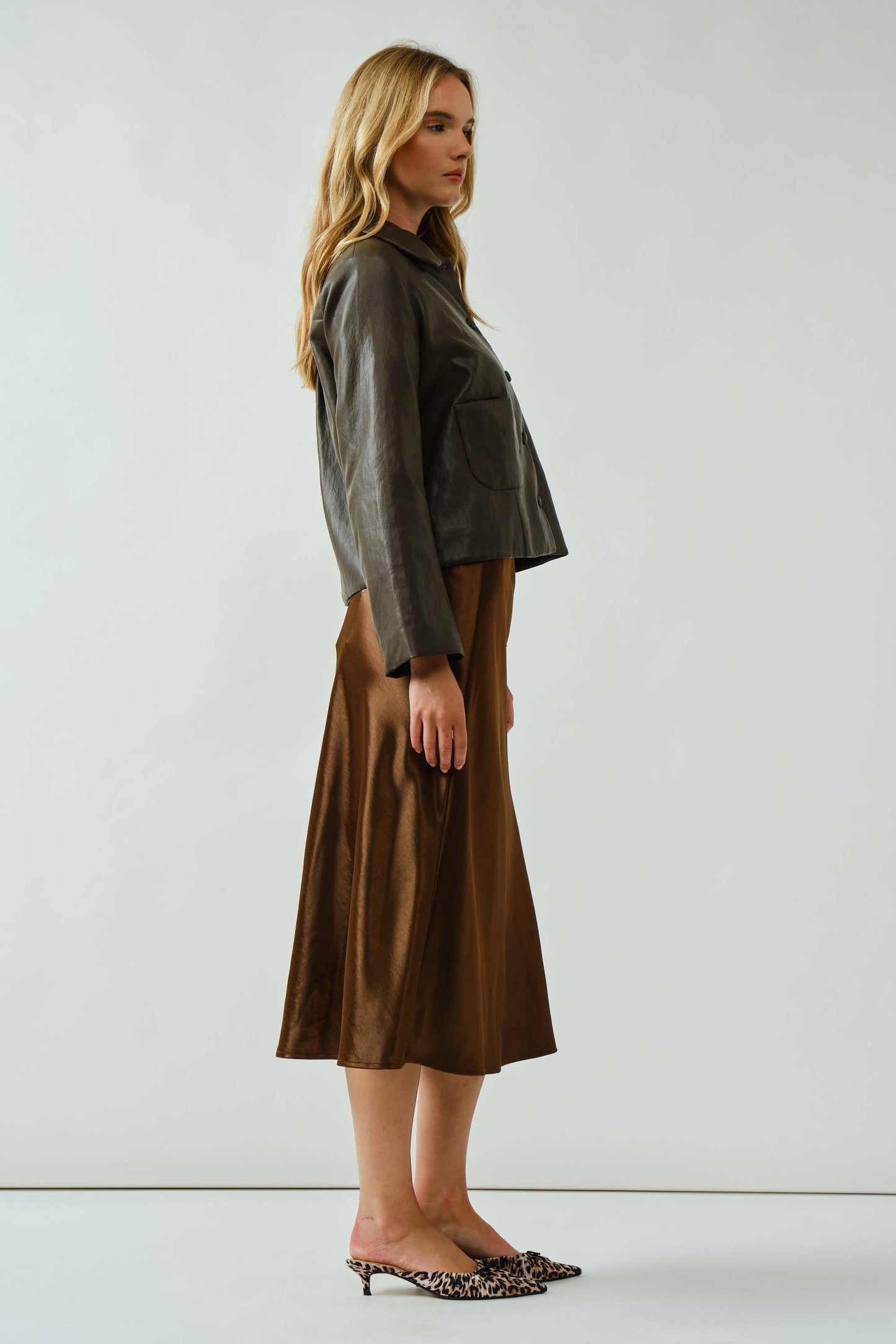 Satin A-Line Midi Skirt • Chocolate Brown