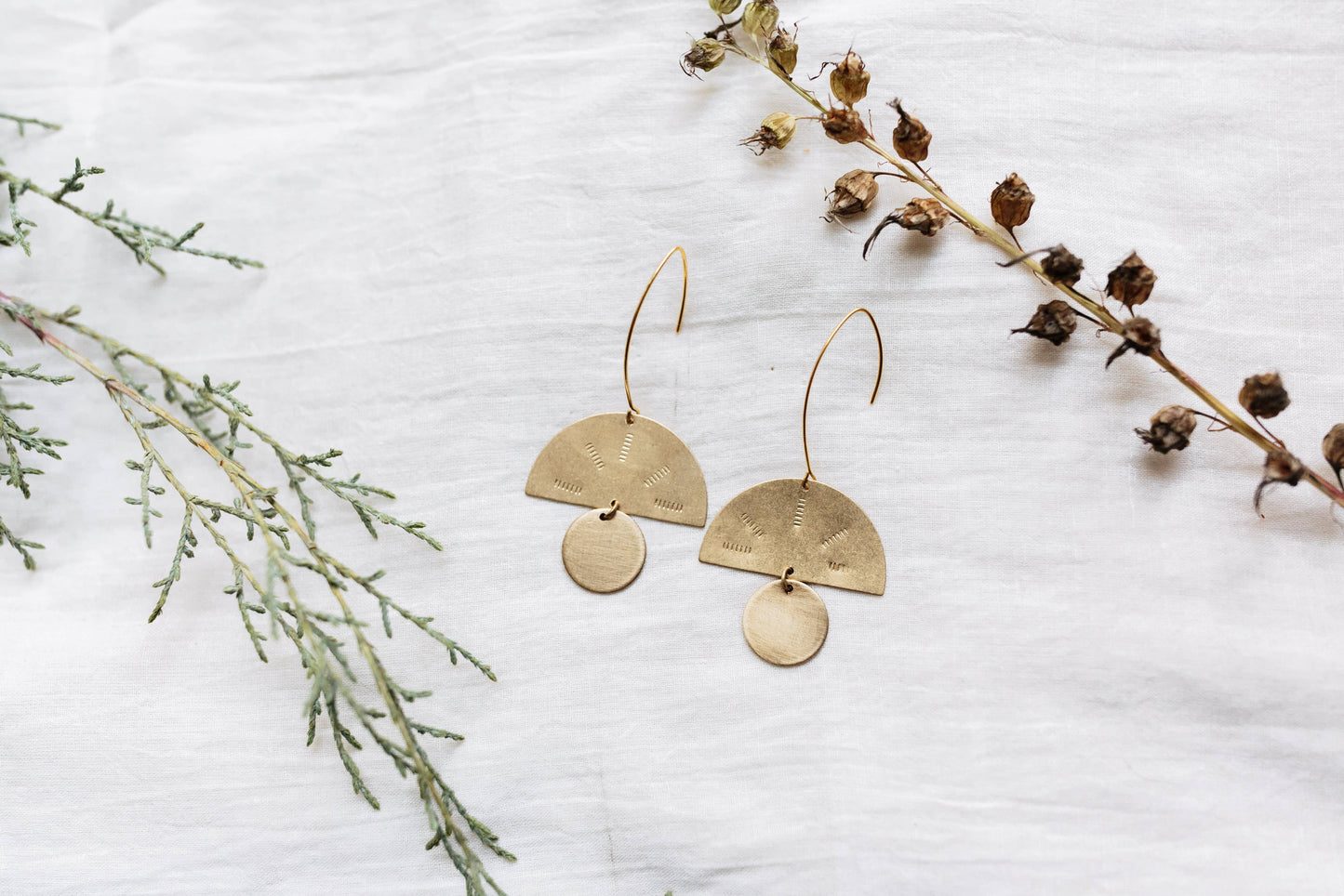 Found & Feral • Handcrafted Brass Stamped Dangle Earrings