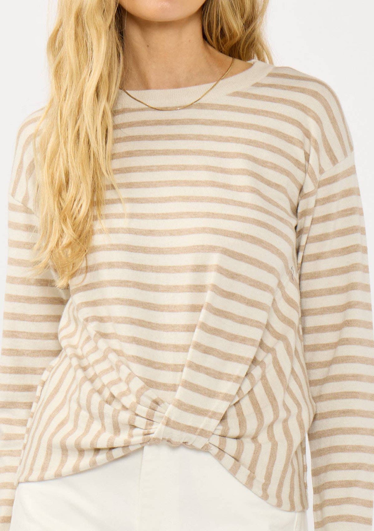 Lightweight Stripe Knot Sweater • Cream & Taupe