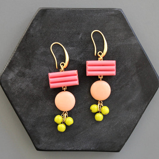 Vintage Glass Bead Earrings Coral