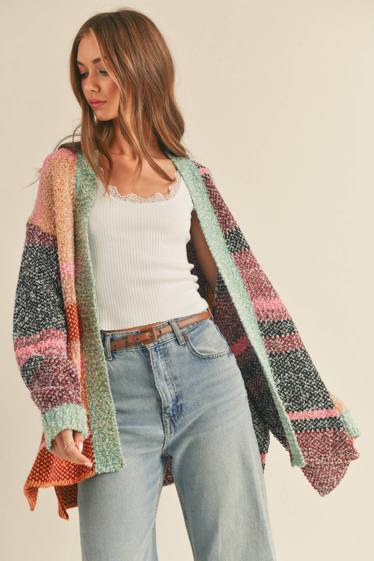 Oversized Color Block Cardigan • Burgundy Orange