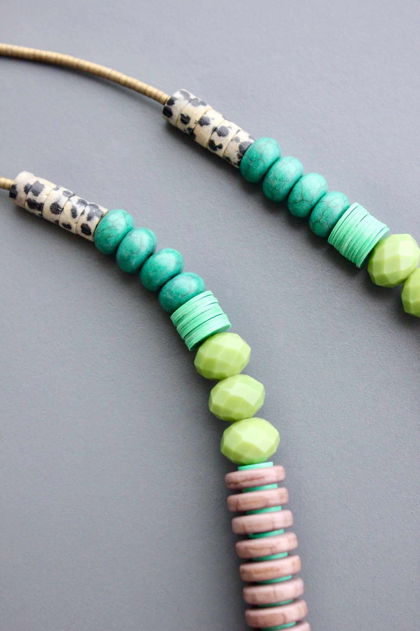 Long Jasper & Glass Beaded Necklace Neptune