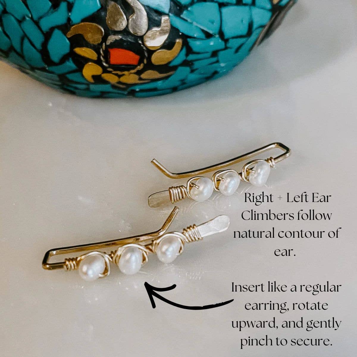 Pearl Ear Climber Earrings Gold or Silver