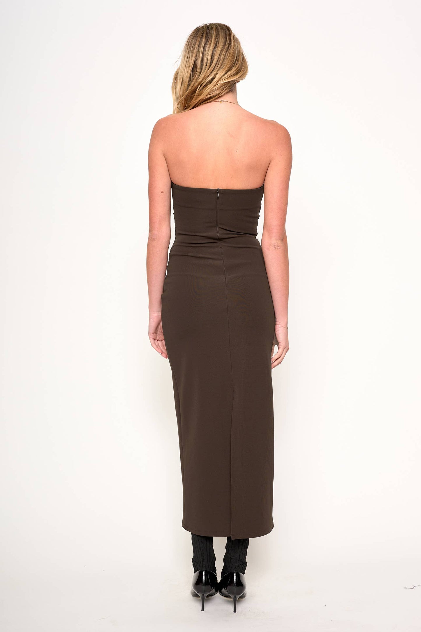 D. Ra • Lavene Strapless Midi Dress • Chocolate Brown