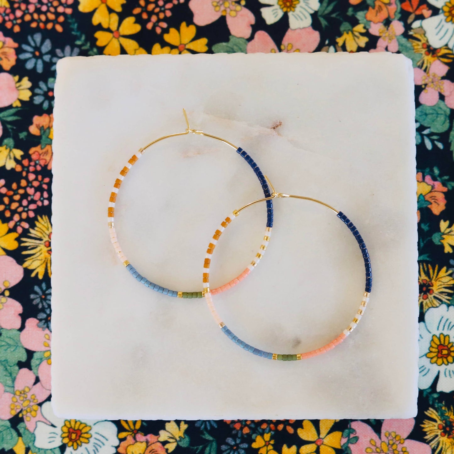 Beaded Hoop Earrings • Pocket Full of Posies • Large