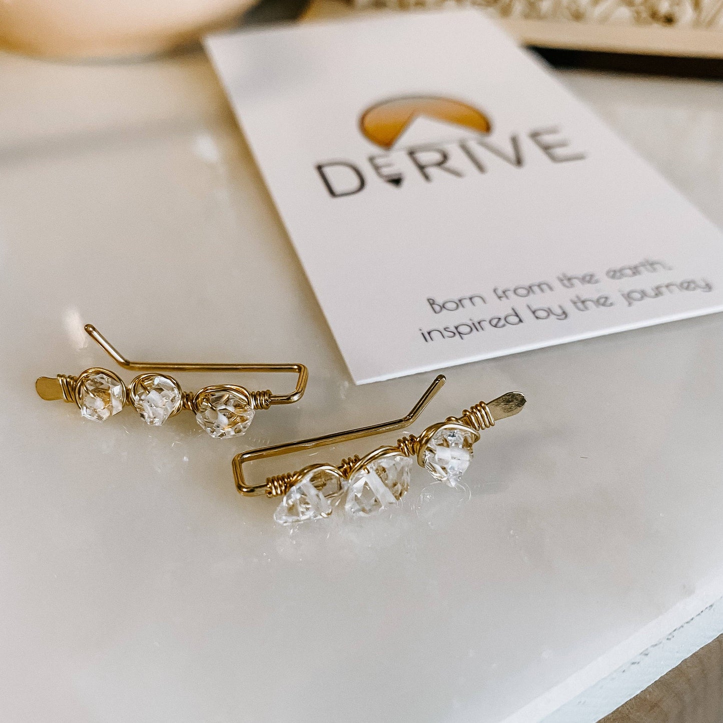 Herkimer Diamond Ear Climber Earrings • 14k Gold Fill