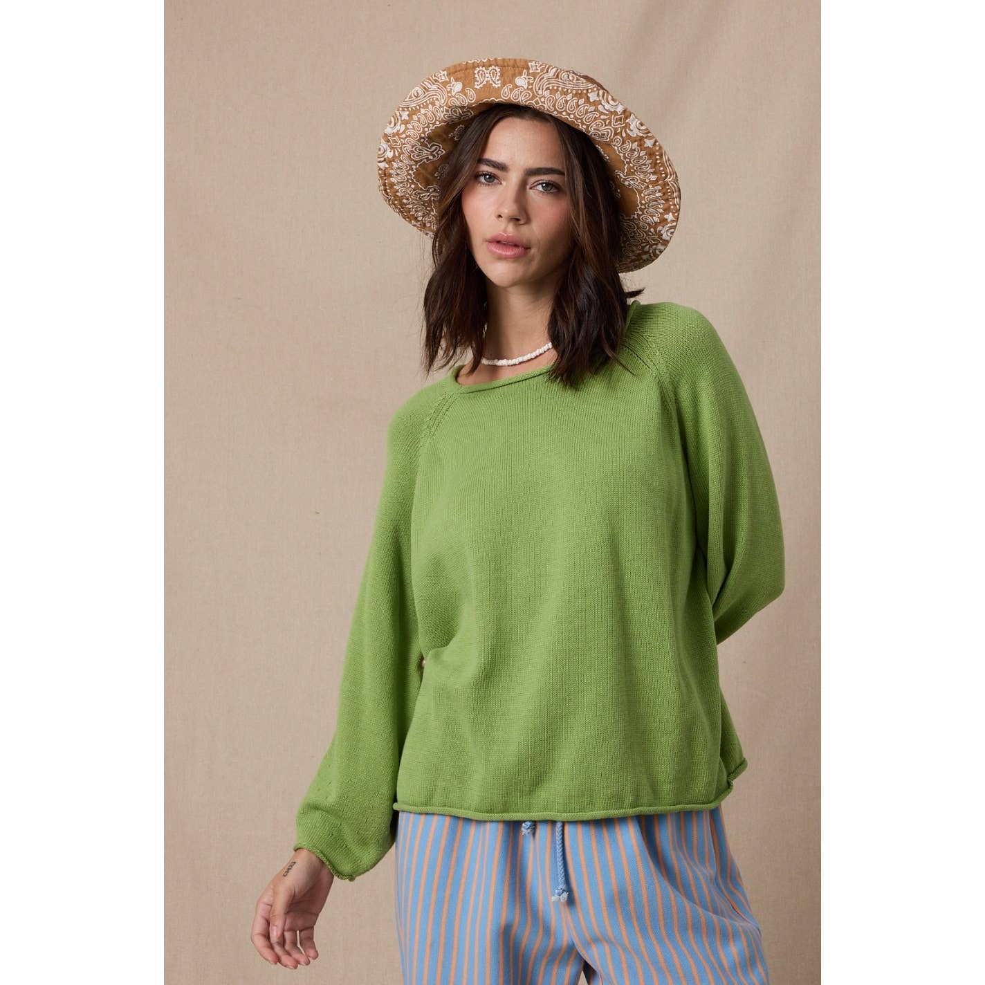 Lightweight Cotton Sweater • Lime