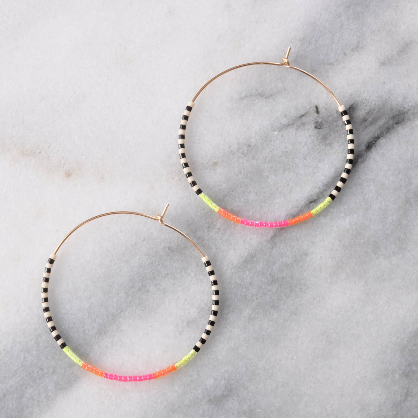 Gold Filled Hoops with Tiny Glass Seed Beads: Noir