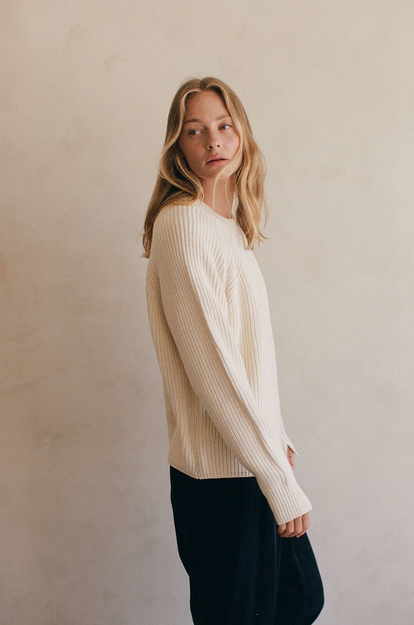 Knit Cotton Acrylic Sweater Top • Cream