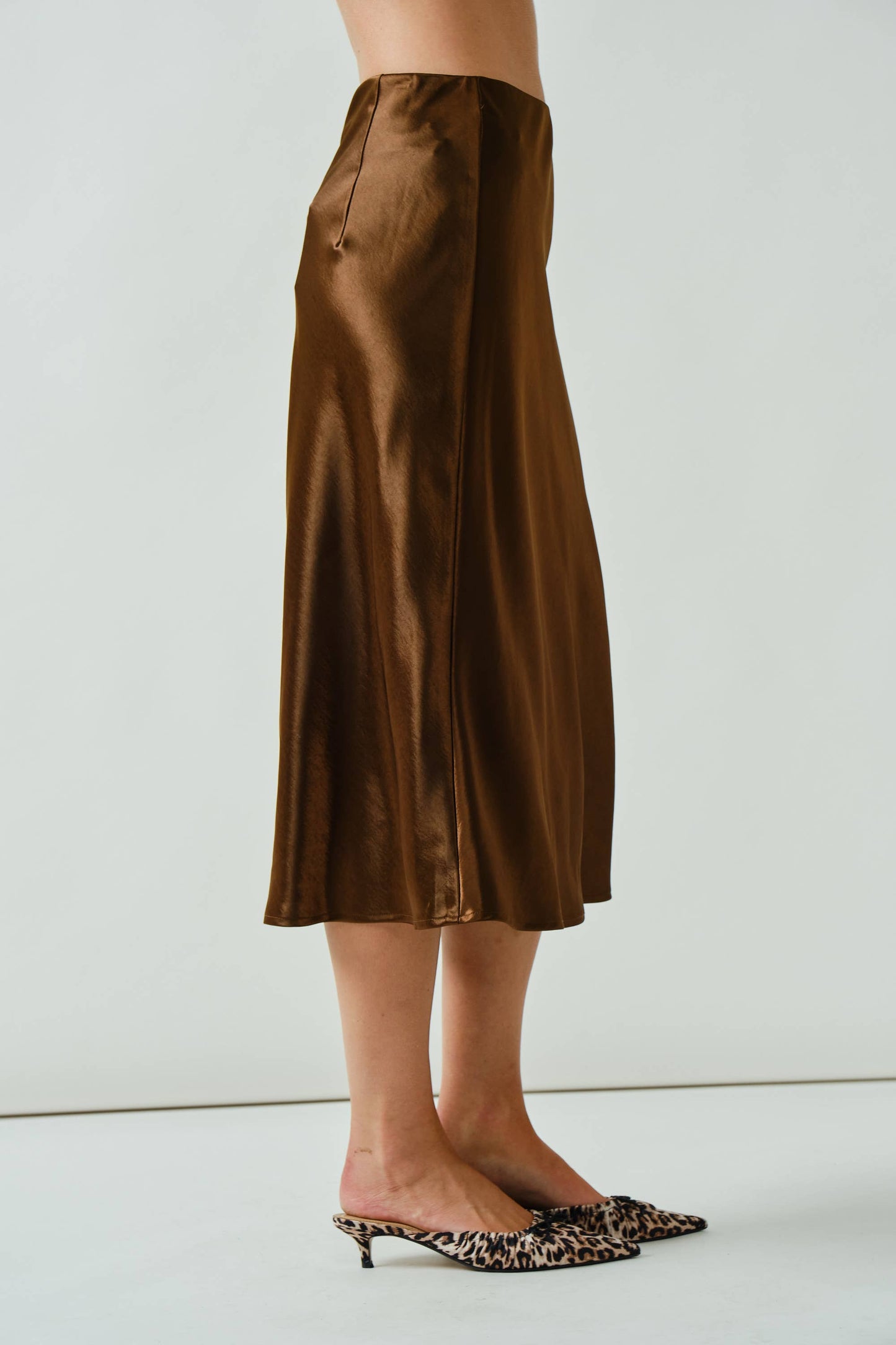 Satin A-Line Midi Skirt • Chocolate Brown