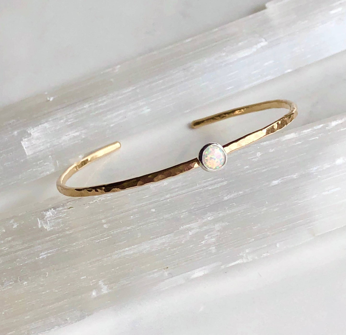 Hammered Opal Cuff Gold Filled