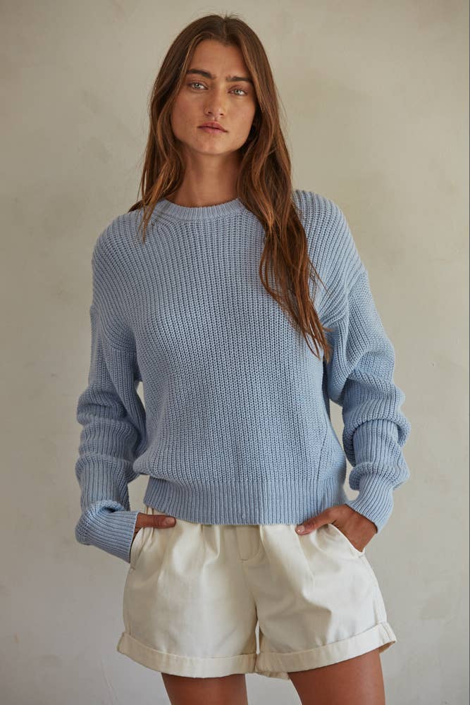 Ribbed Cotton Sweater • Light Blue