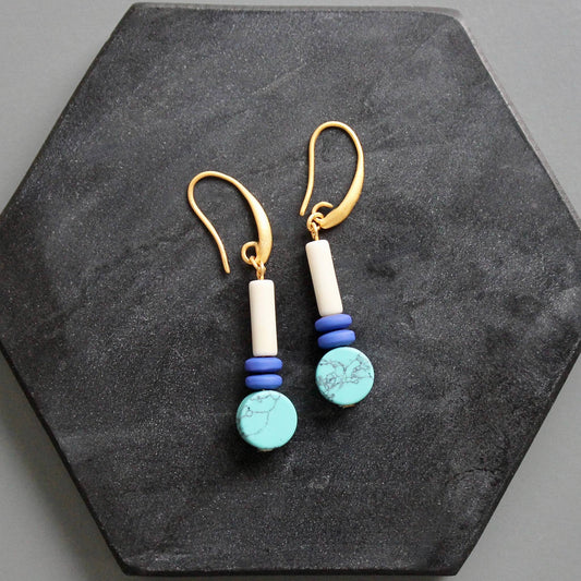 Beaded Earrings Turquoise & Cobalt