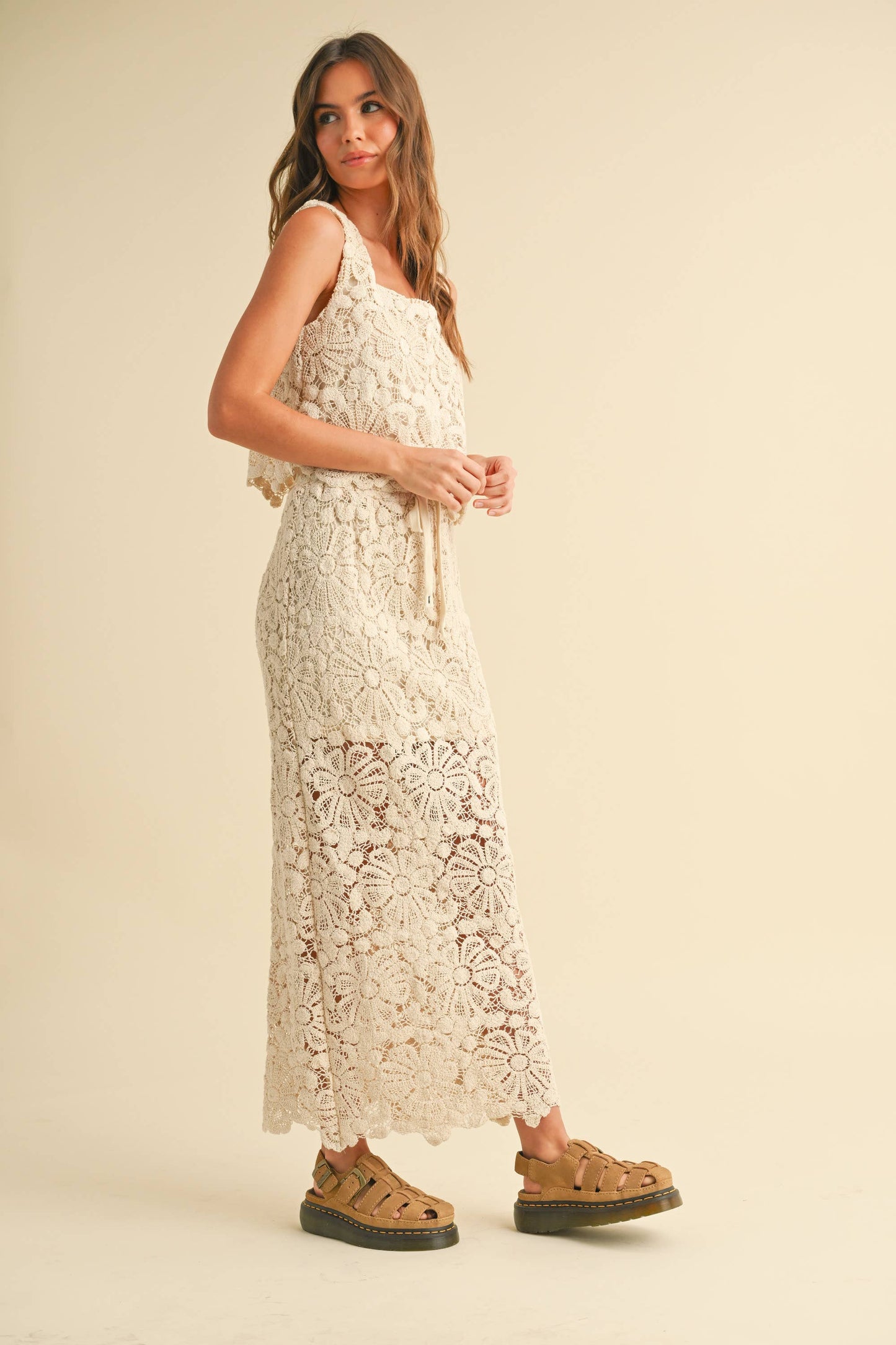 Floral Crochet Knit Skirt • Natural