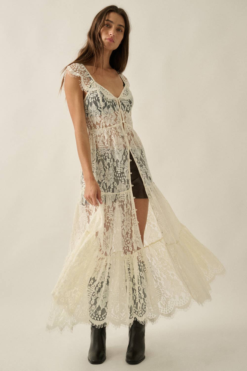 Sheer Lace Maxi Top • Cream
