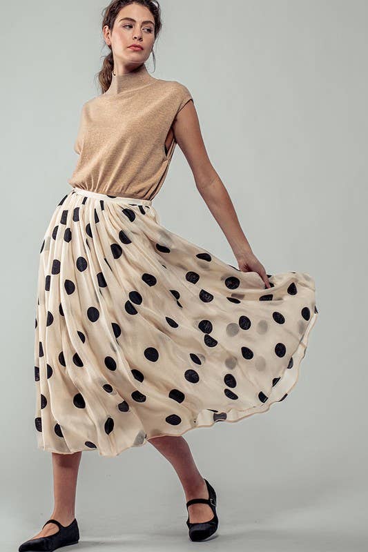 Polka Dot Midi Skirt • Cream