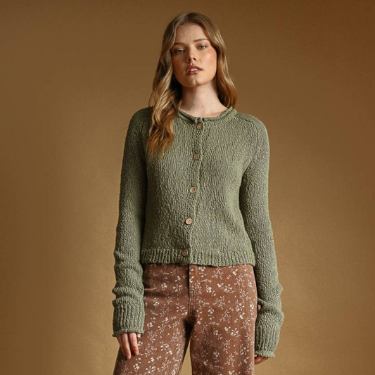 Cotton Slub Cardigan • Olive Green