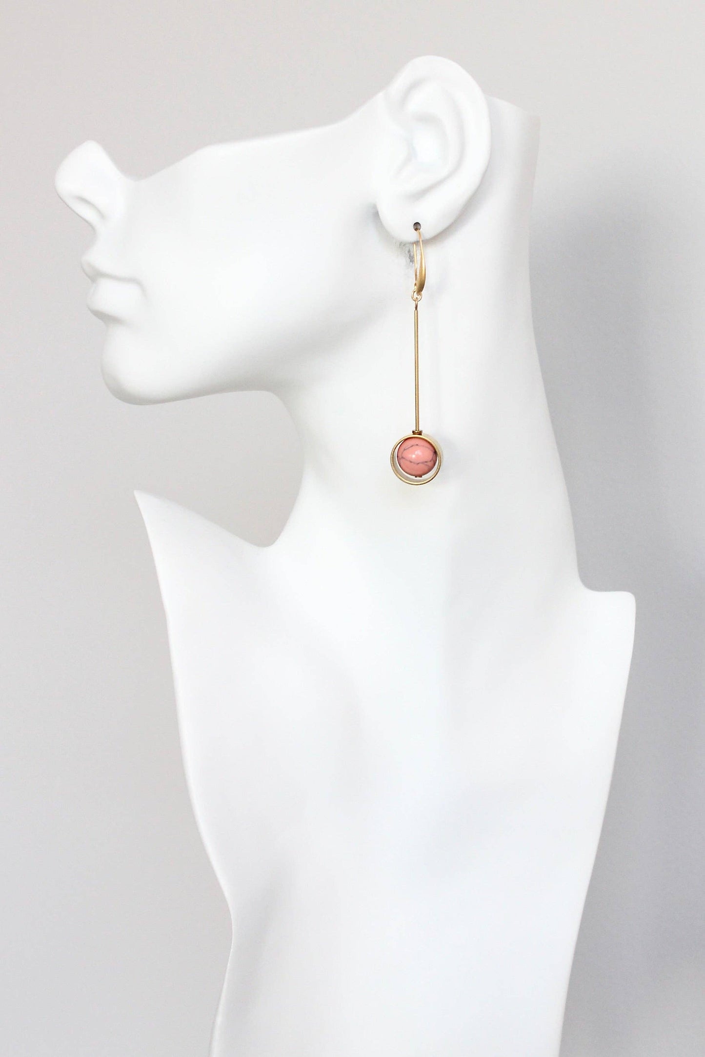David Aubrey • Geometric Bead Drop Earrings • Brass Coral