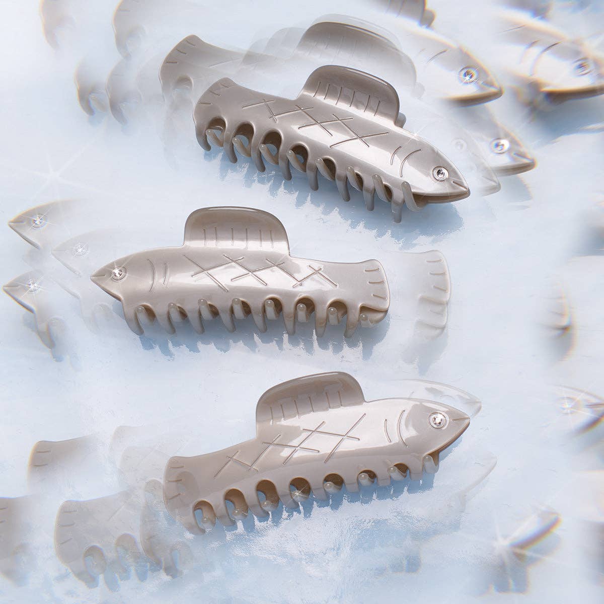 Herring Fish Silver Acetate Hair Claw • Rhinestone Eye