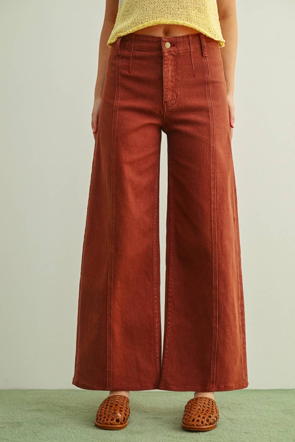 Wide Leg Stretch Denim • Terracotta