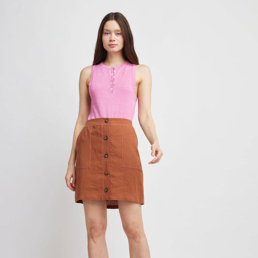 Self Contrast • Quinn Mini Buttoned Front Skirt • Terra Cotta