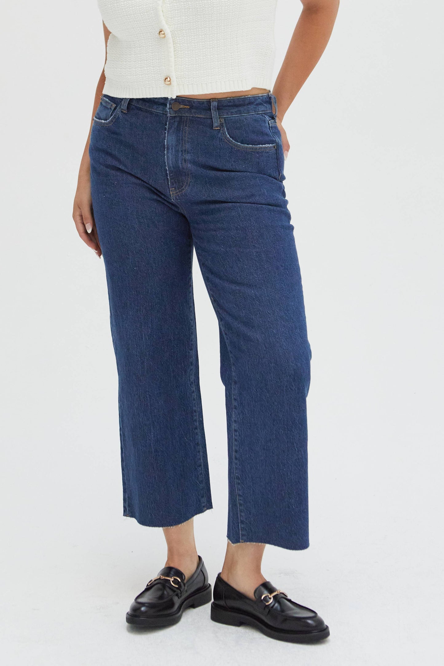 Oliver Logan • Aberdeen High Rise Wide Leg Crop Jean • Dark Western Wash