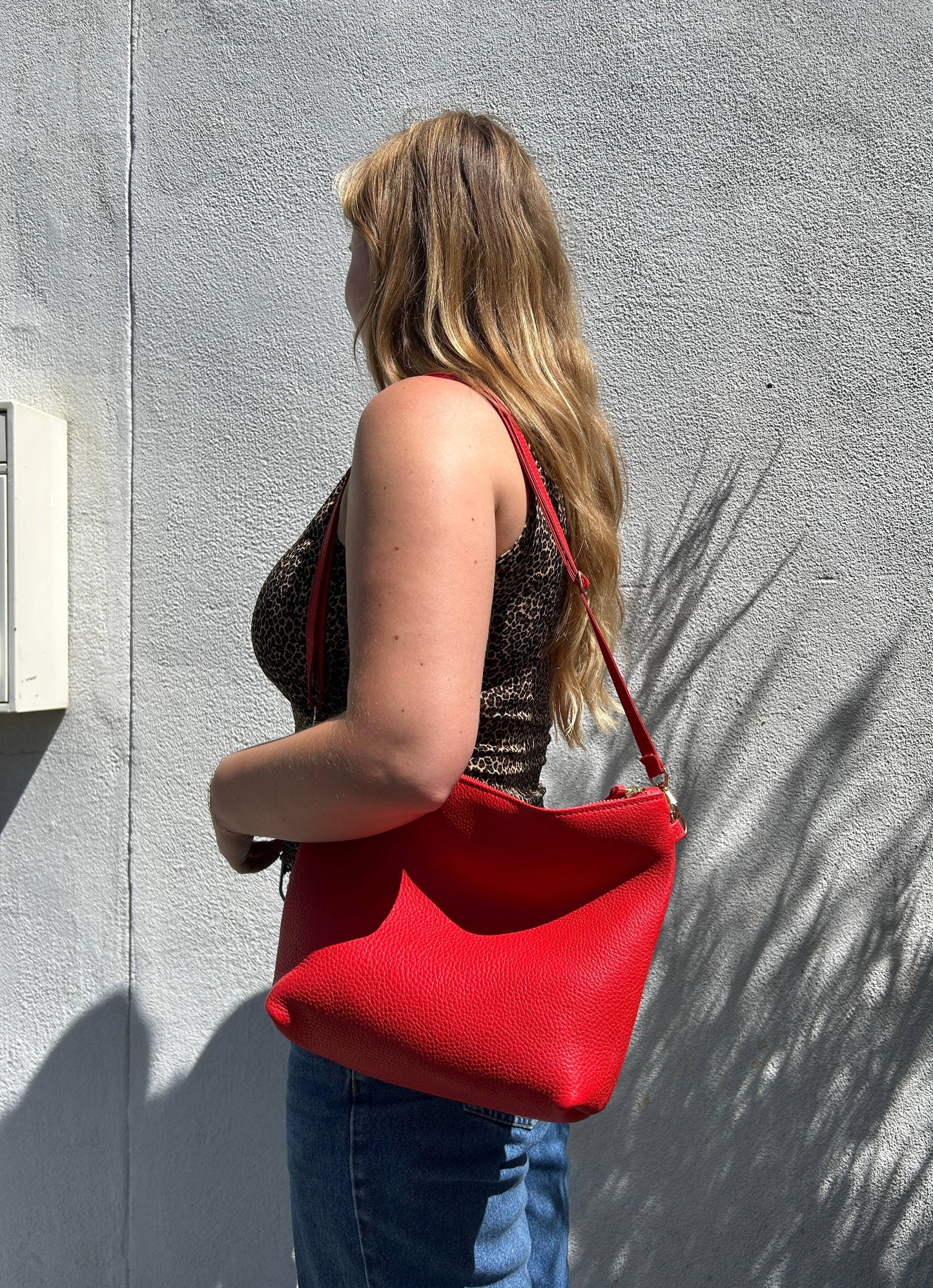 PRIMECUT • Mini Leather Hobo Purse • Tomato Red