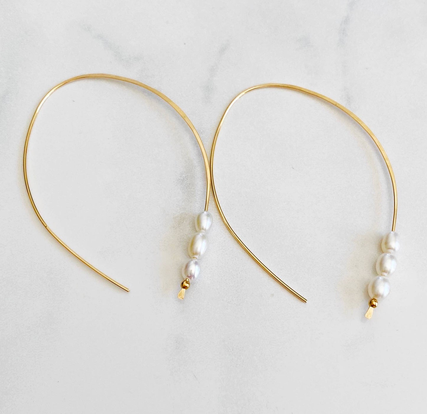 Modern Pearl Open Hoop Earrings • Gold Fill