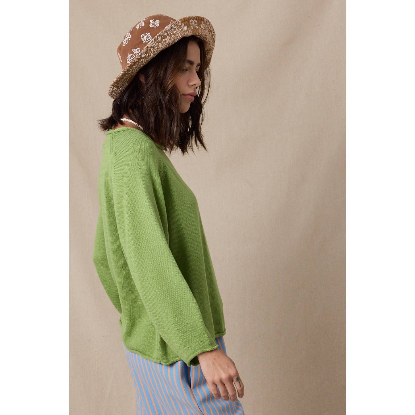 Lightweight Cotton Sweater • Lime