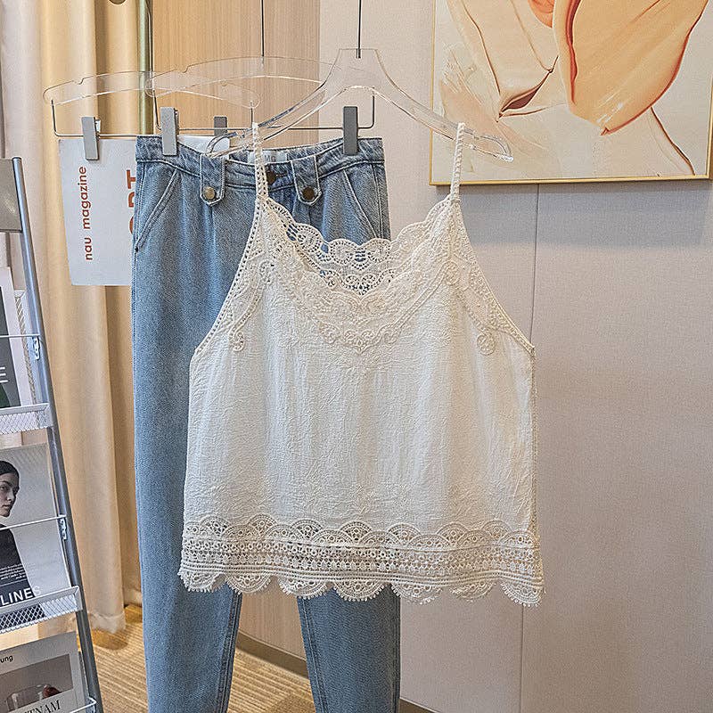 Embroidered Lace Camisole Beige