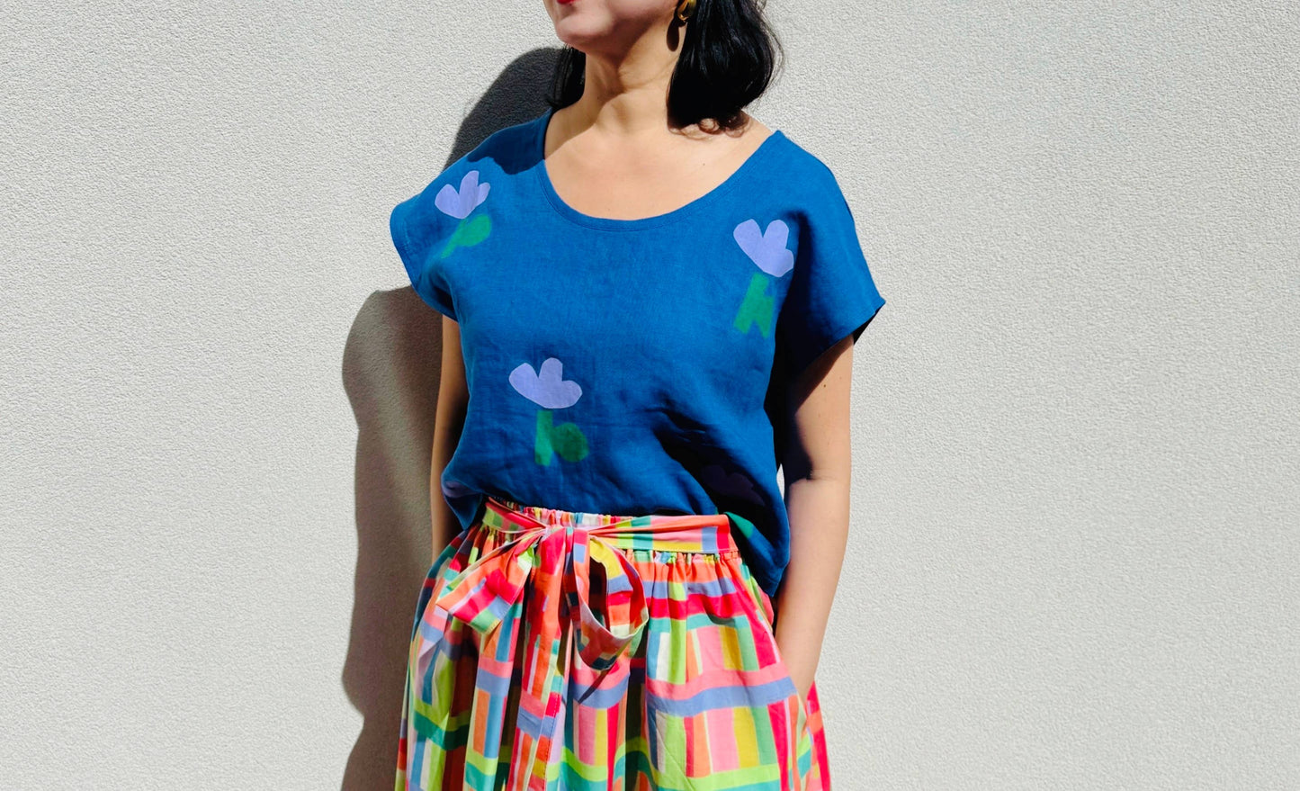 Joolee • Blue Flower Linen Top