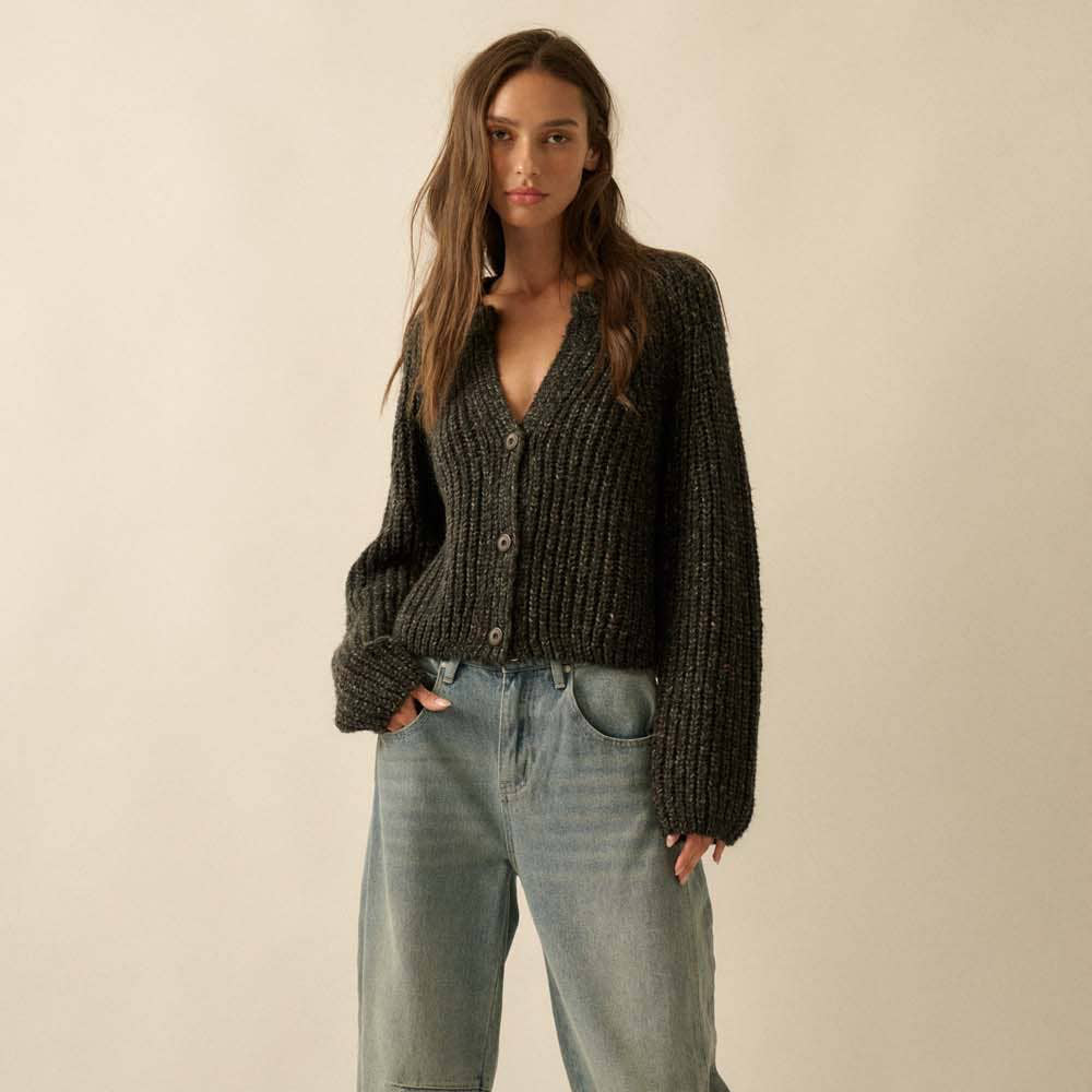 Crop Cardigan Sweater • Black Confetti