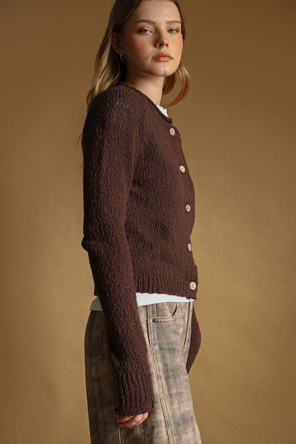 Cotton Slub Cardigan • Brown