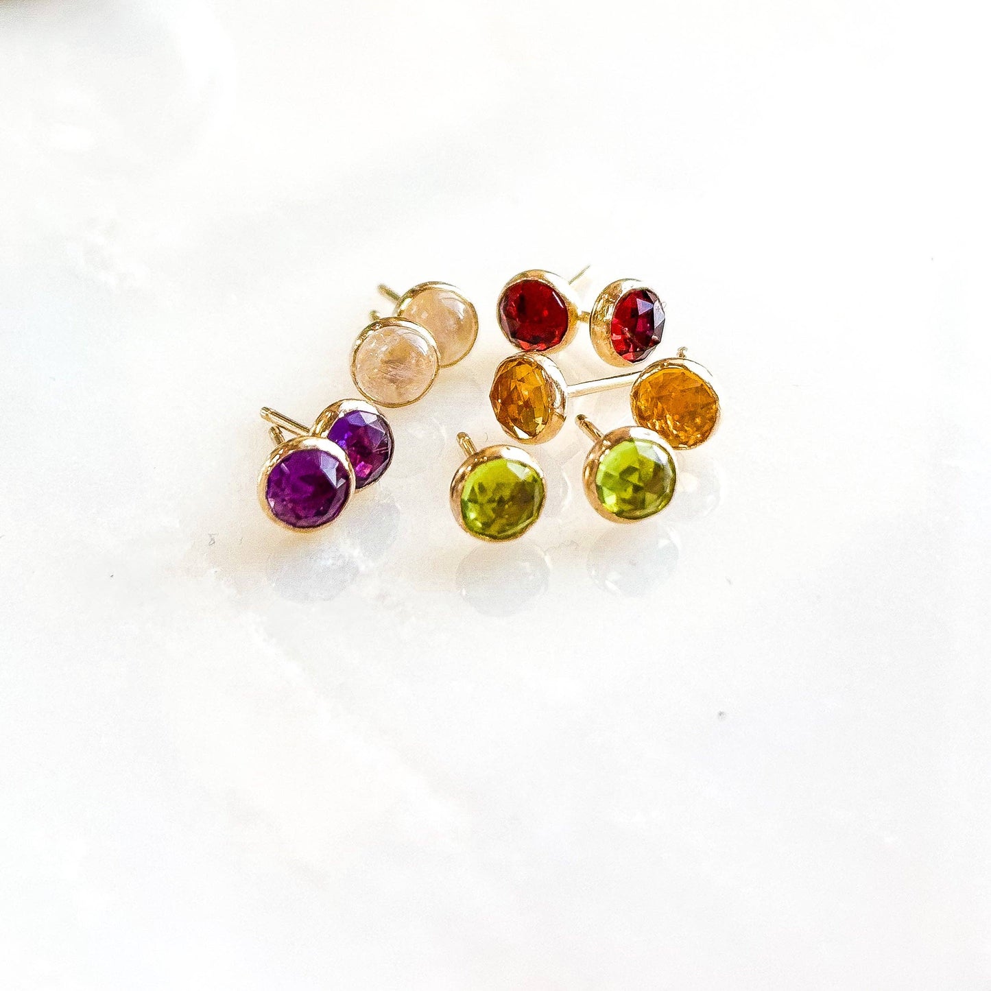 Gemstone Stud Earrings • Sterling Silver • Moonstone