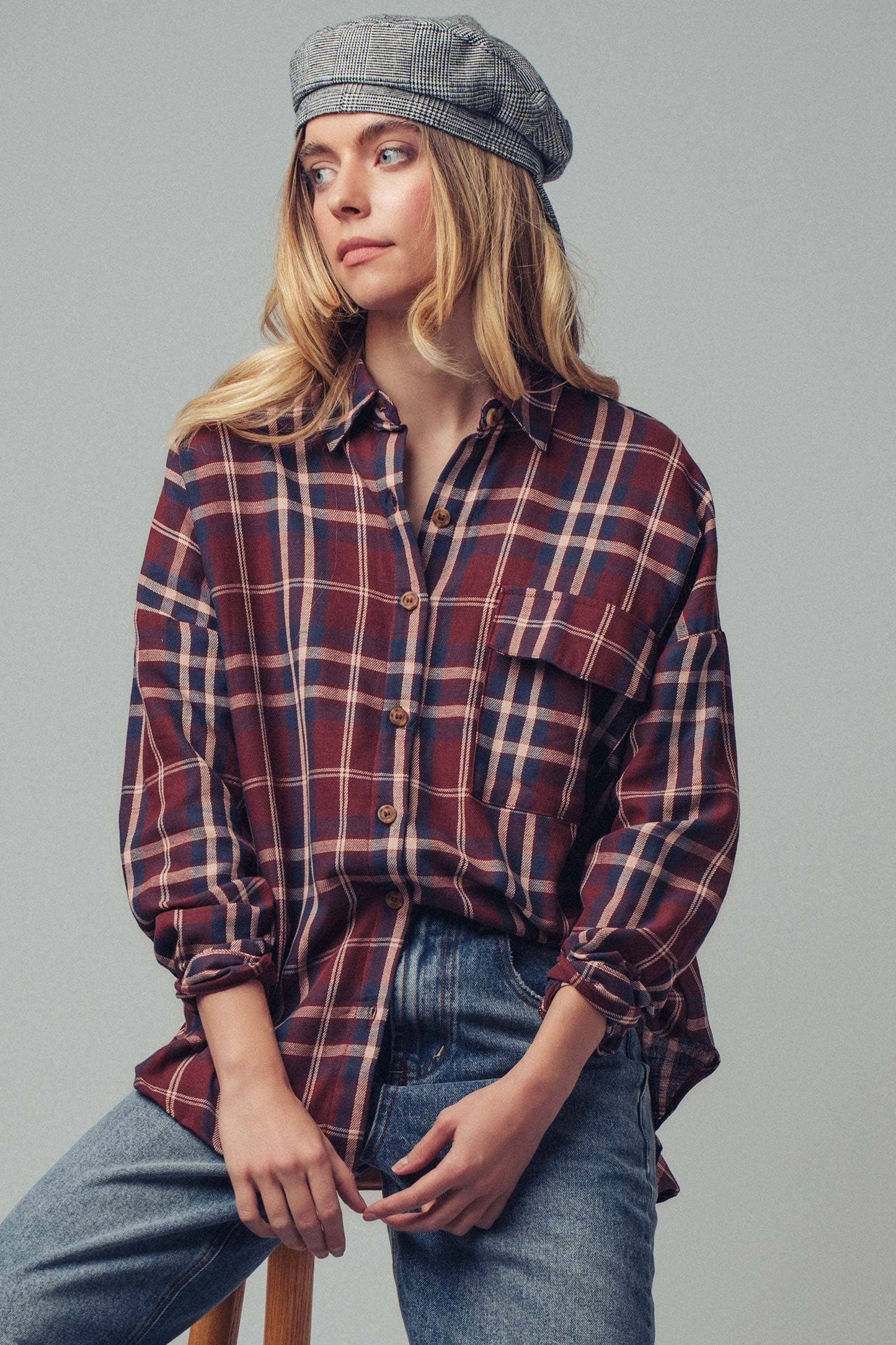 Classic Oversized Cotton Flannel • Burgundy Plaid