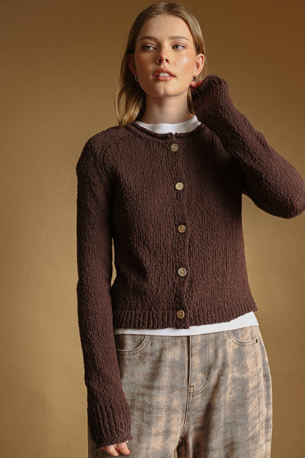 Cotton Slub Cardigan • Brown