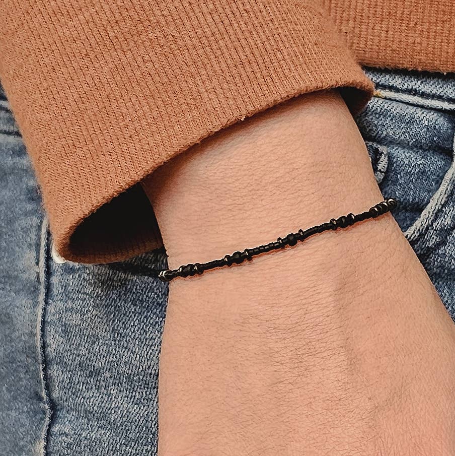 Adjustable Beaded Bracelet No. 145 • All Black