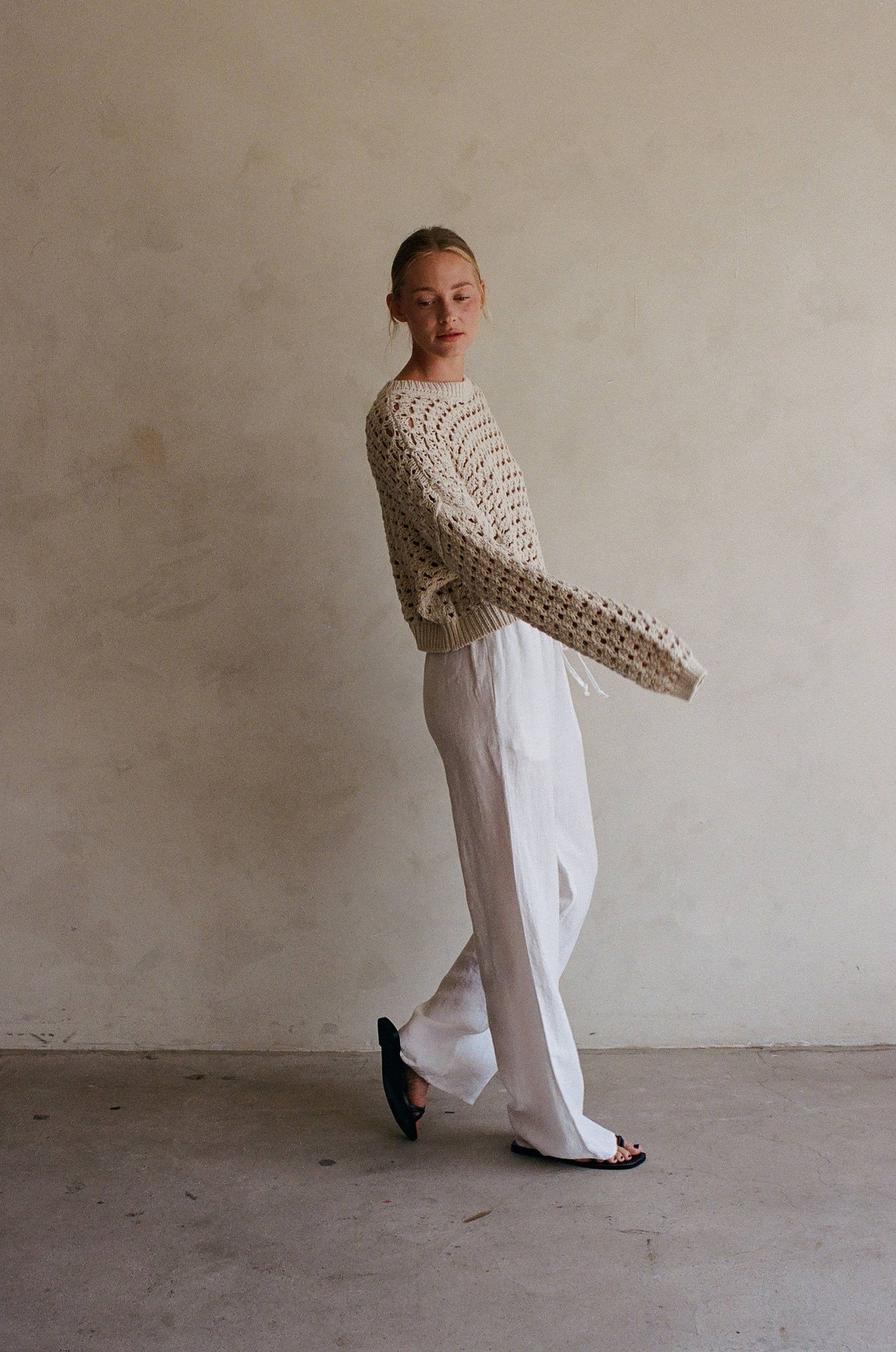 Linen Cotton Crew Pullover Sweater • Natural