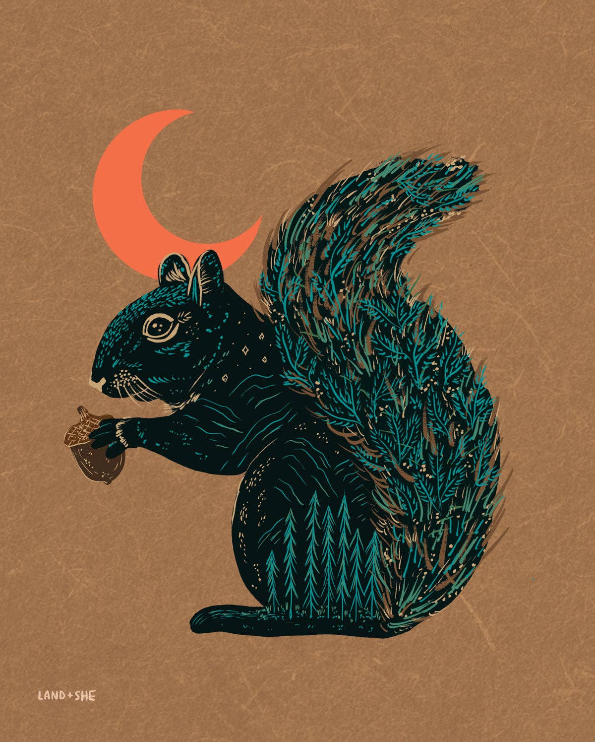 Land & She Winter Squirrel Art Print 8x10