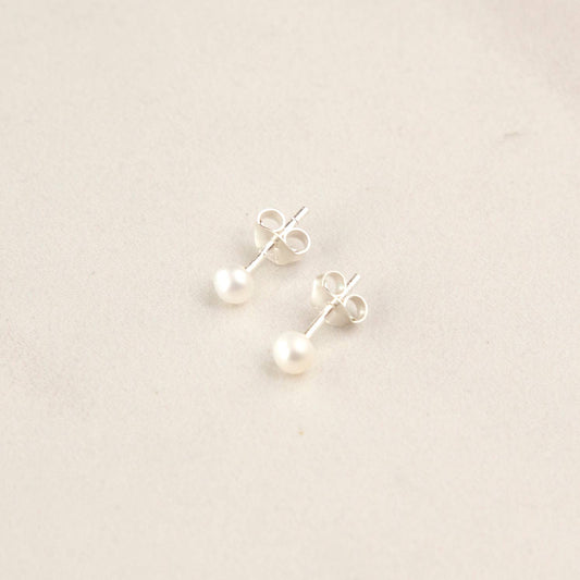 Small Pearl Stud Earrings • Sterling Silver