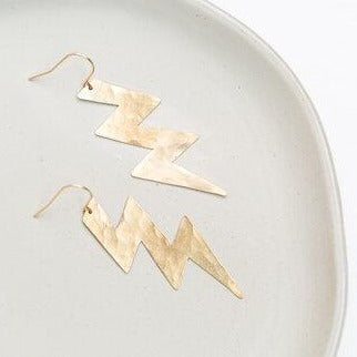 Desert Moon Design • Jenna Lightning Bolts Earrings • Hammered Brass