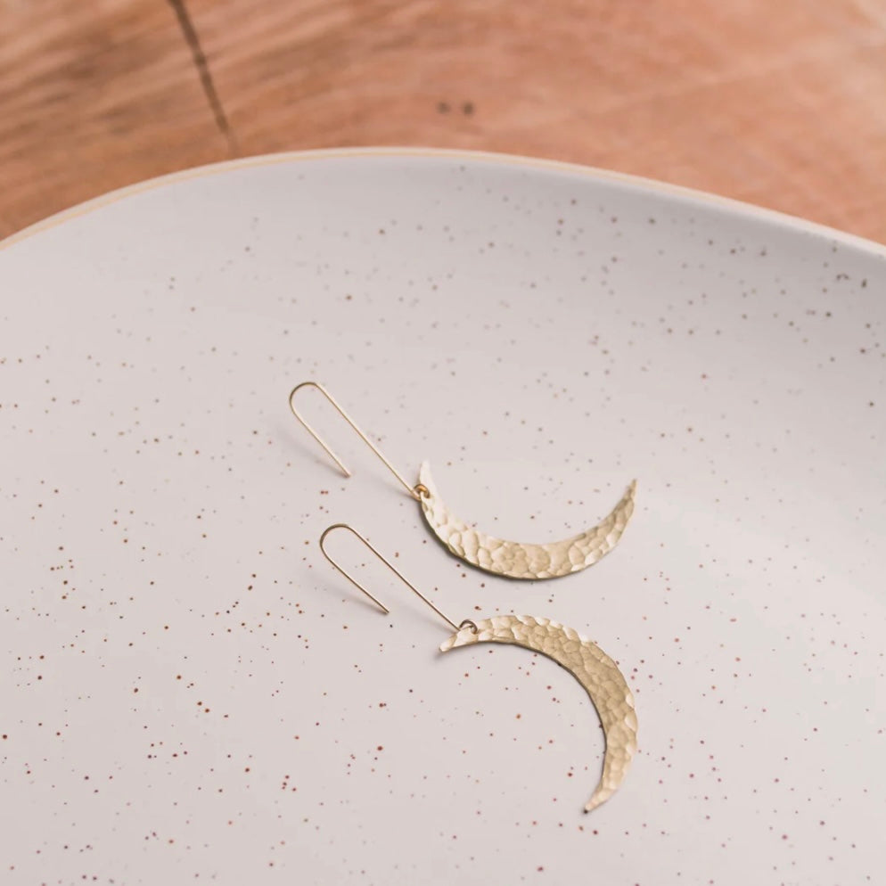Desert Moon Design • Moon Dangle Earrings • Brass