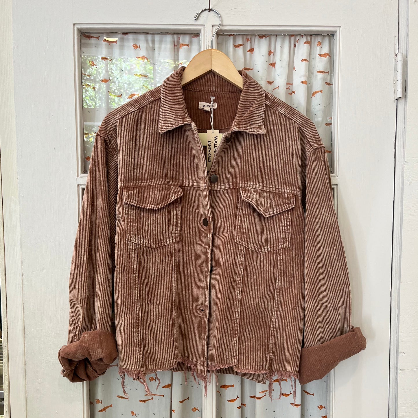 Oversized Corduroy Jacket Distressed Raw Hem • Brown