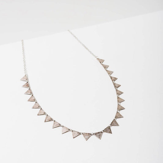 Candra Geometric Tiny Triangles Necklace Oxidized Silver