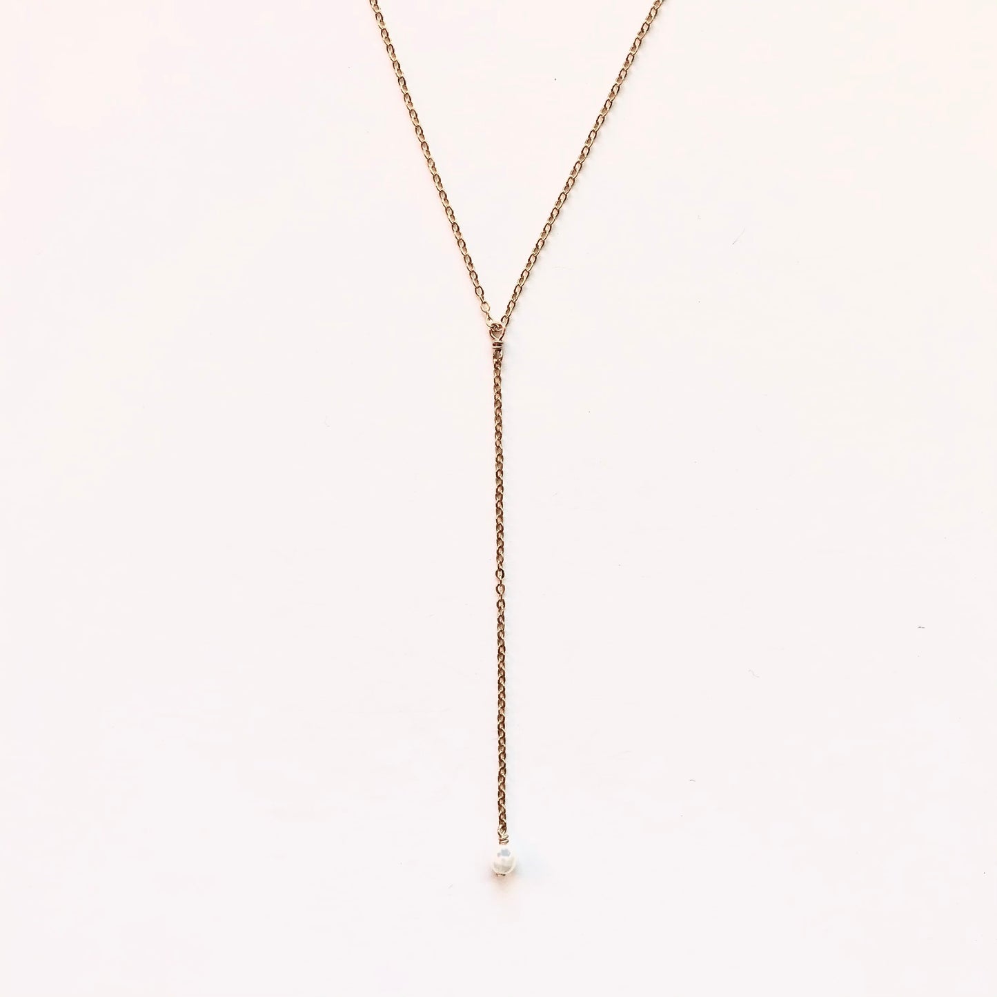 Dainty Pearl Lariat Necklace • 14K Gold Fill