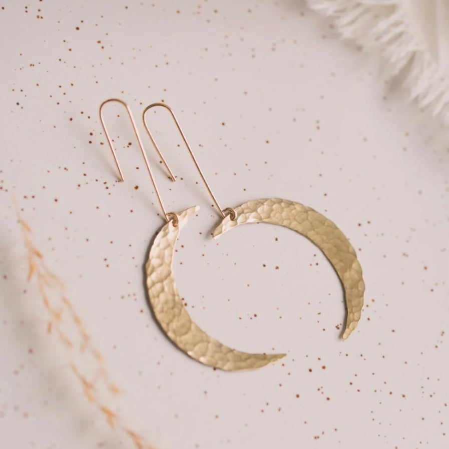 Desert Moon Design • Moon Dangle Earrings • Brass