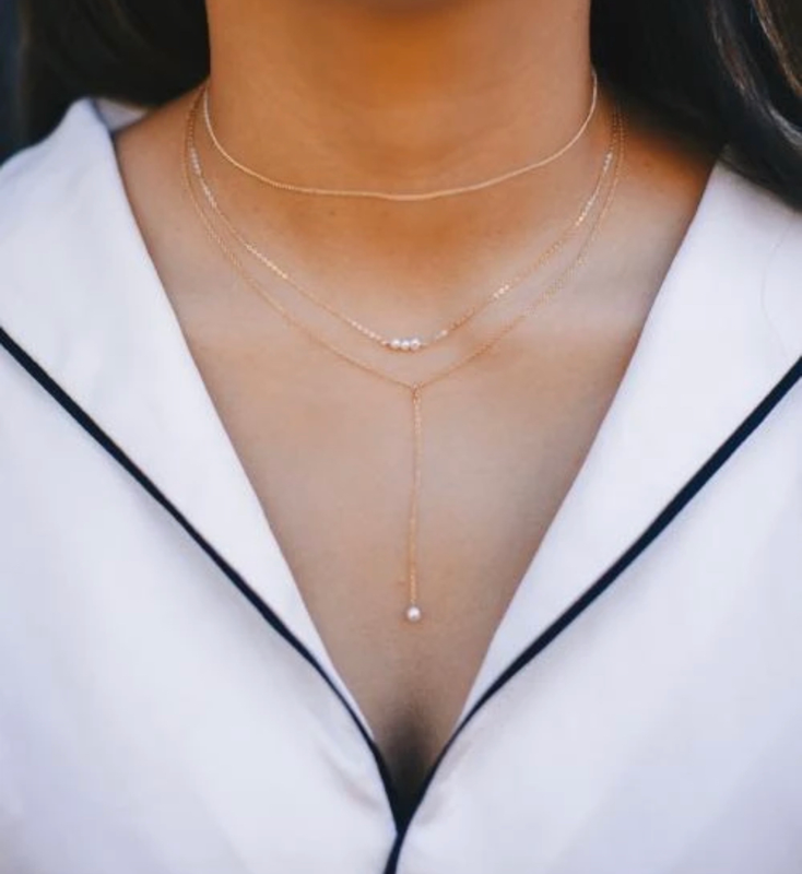 Dainty Pearl Lariat Necklace • 14K Gold Fill