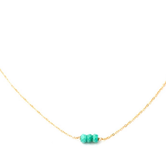 Dainty Minimalist Three Bead Turquoise Necklace • 14K Gold Fill