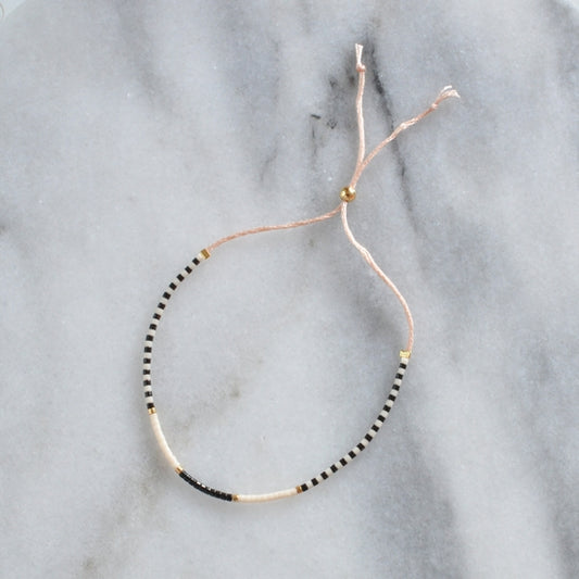 Handmade Adjustable Seed Bead String Bracelet • Monochrome