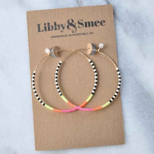 Libby & Smee • Beaded Hoop Earrings • 14K Gold Fill • Seamless • Neon Black & White